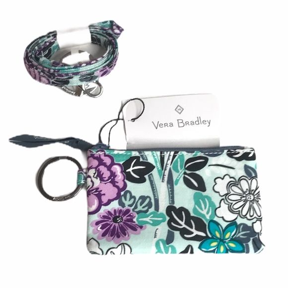 Vera Bradley Penelope’s Garden Up Zip ID and Lanyard Blue Purple - Picture 6 of 6